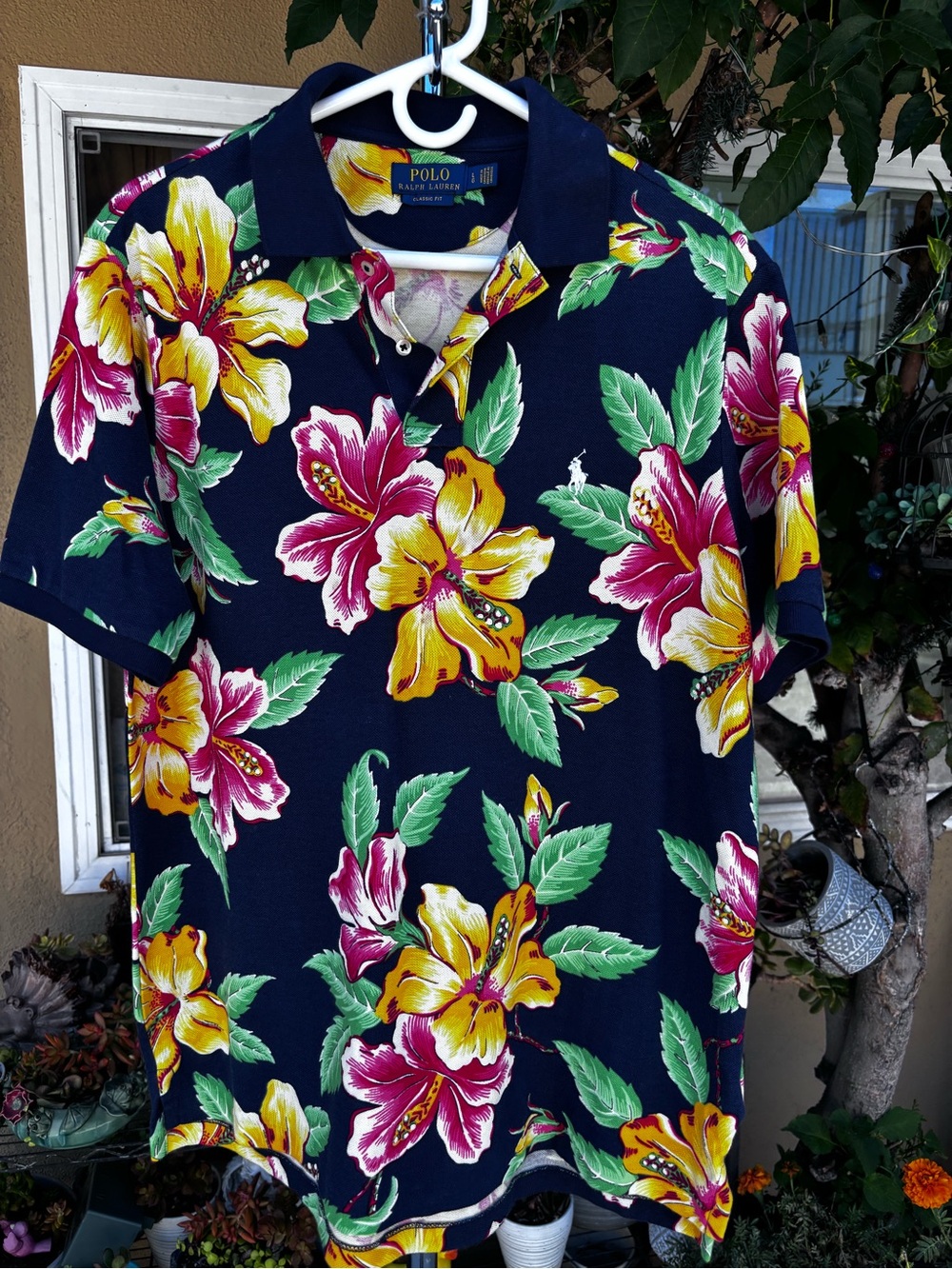 Preppy Polo Ralph Lauren Classic Fit Blue Floral Polo Shirt Size L